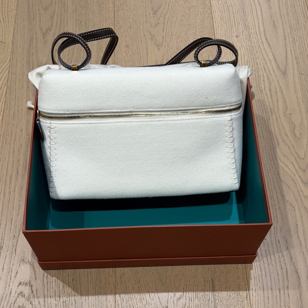 White Women's Shoulder Bag with Brown Strap
